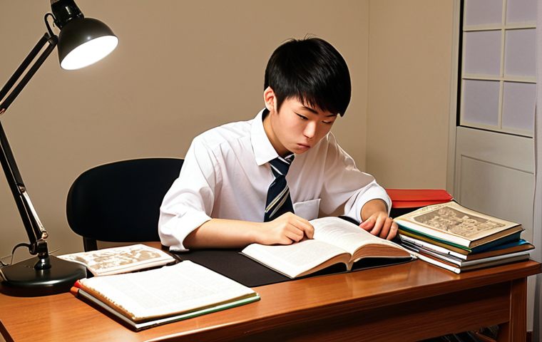 **

A focused student surrounded by textile samples and textbooks, illuminated by a desk lamp. Kanji characters related to "繊維製品品質管理士" (TES) and "繊維製品整理士" are subtly overlaid. The atmosphere is studious and determined. Capture the essence of diligent exam preparation.

**