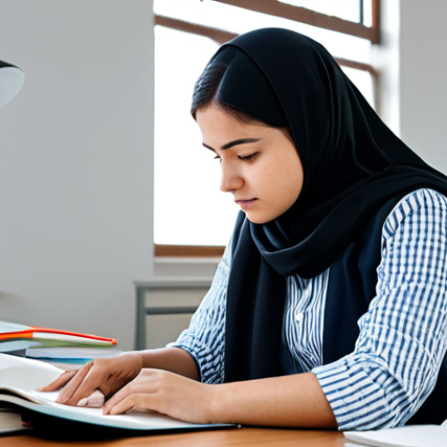 A focused professional textile engineer student, dressed in modest, professional casual wear, diligently studying at a clean, modern desk. The desk features open textbooks, a laptop displaying a technical diagram, and a small timer indicating a Pomodoro session. The background is a well-lit, organized study room with natural light. The pose is natural and concentrated, reflecting deep engagement with the material.
    fully clothed, modest clothing, appropriate attire, professional dress, safe for work, appropriate content, professional, perfect anatomy, correct proportions, natural pose, well-formed hands, proper finger count, natural body proportions, high-quality photography, realistic, crisp details.