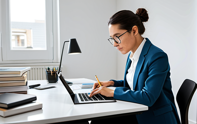A professional person, gender-neutral, in a quiet, well-lit modern home office. They are seated at a clean, minimalist desk, meticulously reviewing a detailed study schedule on a tablet and making notes in a physical planner. The space is organized with a few textbooks neatly stacked. The individual is fully clothed in professional, modest attire, displaying a focused and diligent expression. The overall atmosphere is calm and conducive to productivity. safe for work, appropriate content, fully clothed, professional, perfect anatomy, correct proportions, natural pose, well-formed hands, proper finger count, natural body proportions.