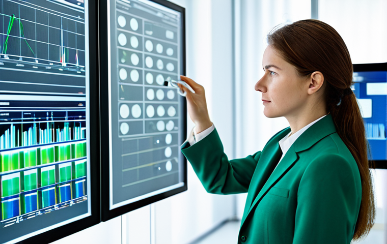 A professional female textile engineer, fully clothed in a modest business suit, stands in a brightly lit, modern research laboratory. She is thoughtfully examining a sample of innovative sustainable fabric, while a large, transparent digital display in the background shows complex data visualizations related to eco-friendly manufacturing processes and material analysis. The lab features sleek, high-tech equipment and subtle green elements, suggesting environmental focus. Perfect anatomy, correct proportions, natural pose, well-formed hands, proper finger count, natural body proportions. Professional photography, high quality, safe for work, appropriate content, professional dress.