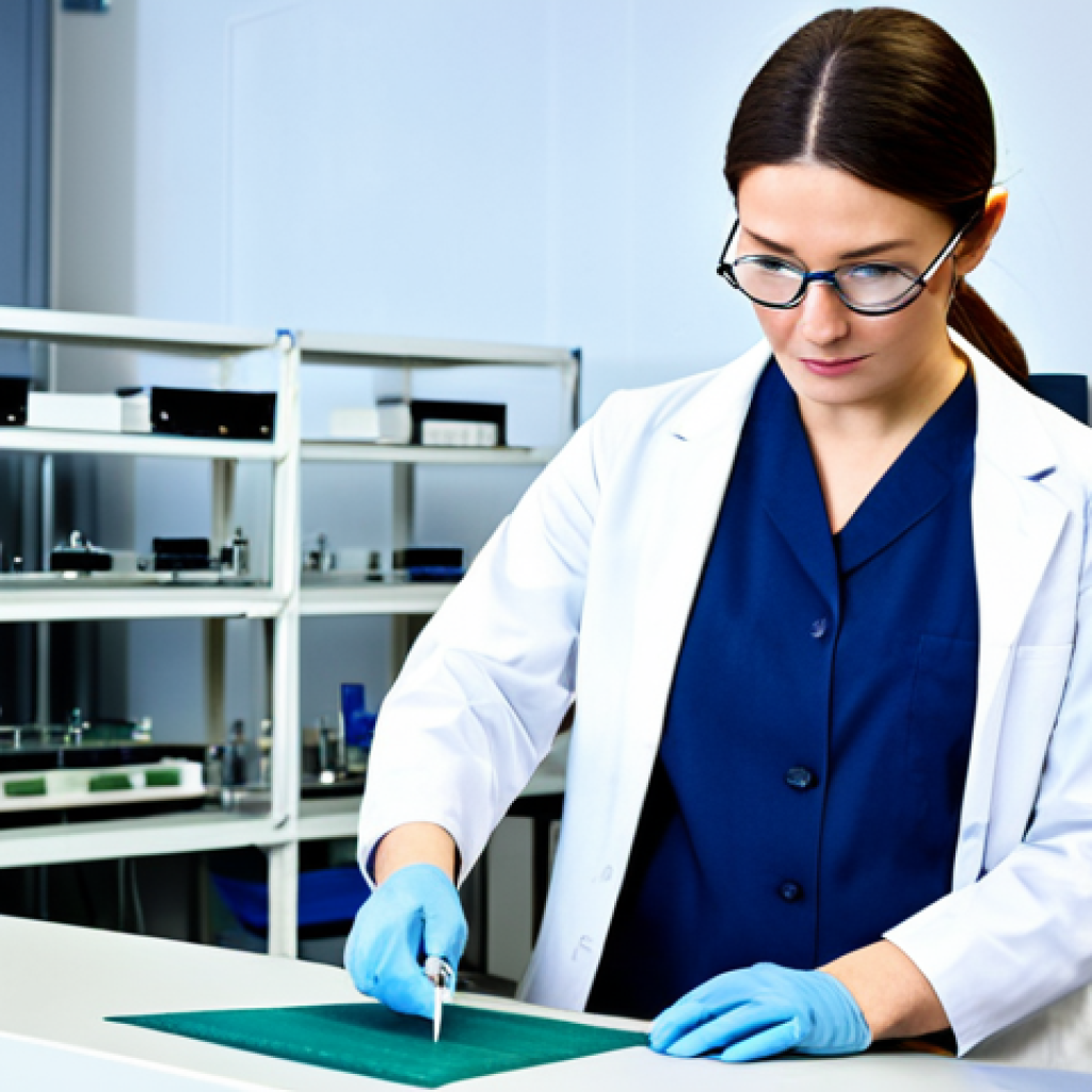**

A professional and fully clothed textile engineer in a modern laboratory, examining a fabric sample with high-tech equipment, appropriate attire, safe for work, perfect anatomy, correct proportions, natural pose, professional, family-friendly, high quality, well-formed hands, proper finger count, natural body proportions. Focus on advanced materials research, modest clothing.

**