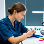 **

A focused textile engineer, fully clothed in appropriate attire, examining a fabric sample under a microscope in a bright, modern laboratory. Safe for work, professional, perfect anatomy, natural proportions, high quality, well-formed hands, proper finger count. The background includes textile machinery and spools of colorful thread. Modest dress, appropriate content, family-friendly.

**