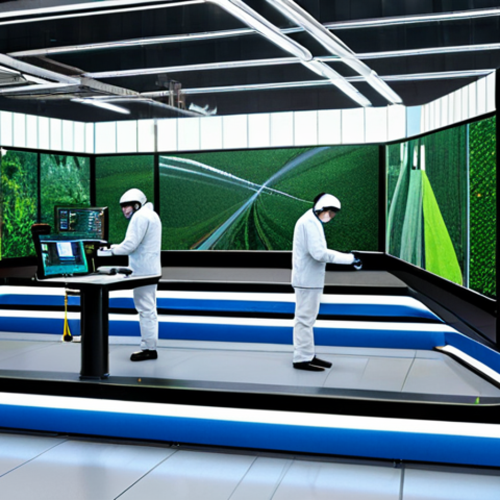 Smart Factory Visualization**

"A bright, modern textile smart factory interior. Robots are weaving fabric with precision, overseen by engineers in professional attire working at holographic displays. Advanced monitoring systems show real-time data analysis. Lush greenery incorporated into the factory design. Clean, efficient, and innovative. Safe for work, appropriate content, fully clothed, professional, family-friendly, perfect anatomy, correct proportions, natural pose, well-formed hands, proper finger count, natural body proportions."

**