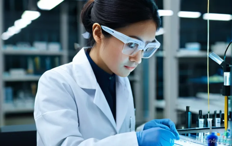 섬유기사 필기시험 전략 가이드 - **Prompt 1: Textile Engineer in a Modern Lab**
    A focused Japanese female textile engineer, aged ...