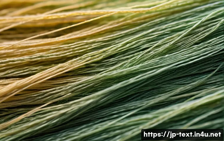 섬유기사 필기시험 요약집 - A detailed close-up illustration of natural fibers such as cotton, linen, silk, and wool, showcasing...