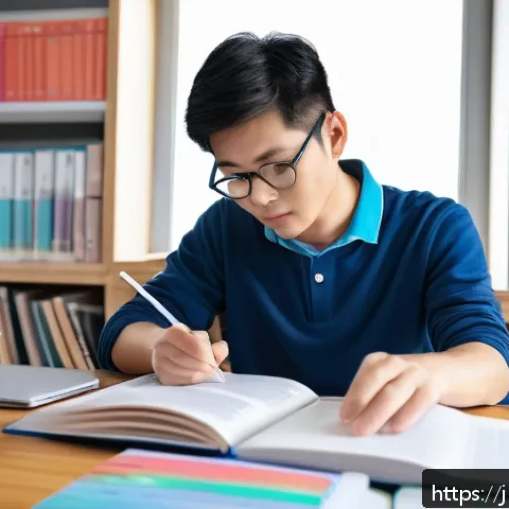 섬유기사 교재 선택 요령 - A focused Japanese adult student studying textile technology at a modern desk filled with textbooks,...