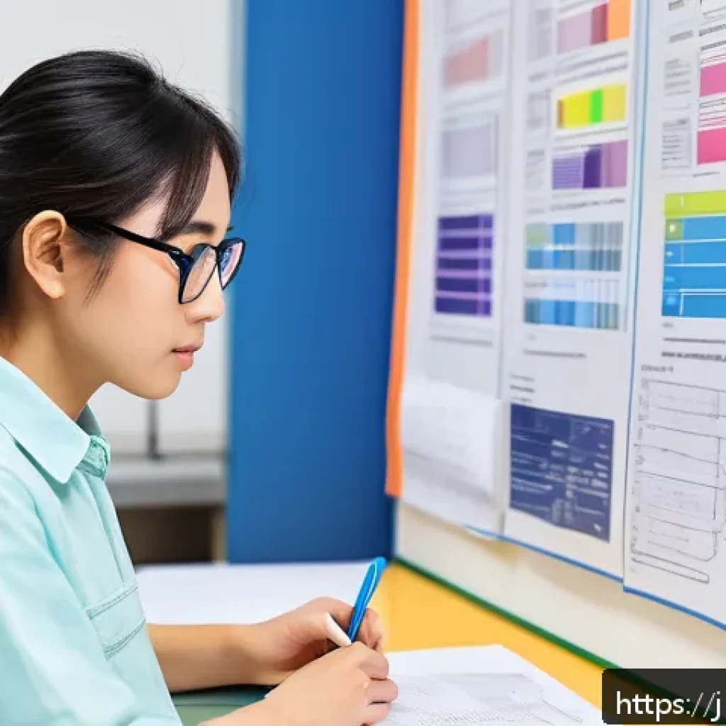 섬유기사 필기시험 대비 자료 - A focused Japanese adult student studying textile engineering at a modern desk, surrounded by neatly...