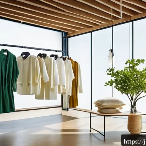 섬유기사와 의류 제조업 - A futuristic fashion studio showcasing sustainable bio-based fibers made from seaweed, featuring a v...