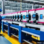 섬유기사 필기시험의 중요성 - A modern textile factory interior showcasing a smart factory environment with advanced machinery int...