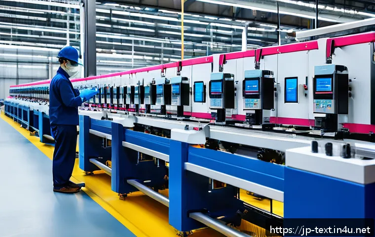 섬유기사 필기시험의 중요성 - A modern textile factory interior showcasing a smart factory environment with advanced machinery int...