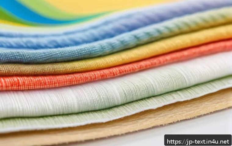 섬유기사 필기시험 기출문제 - A detailed cross-section illustration of various textile fibers, showcasing natural fibers like wool...