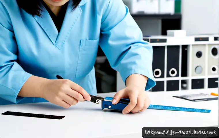 섬유기사 실기 시험 준비 툴 - Photorealistic textile technician practical exam preparation workspace in Japan, an adult trainee we...