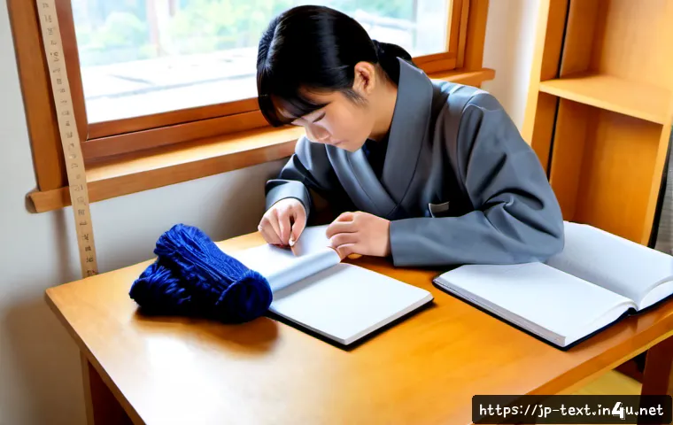 섬유기사 필기 시험 합격률 - Photorealistic Japanese textile engineering student studying for a professional written examination ...