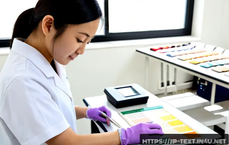 섬유기사와 실기시험 준비 노하우 - Photorealistic Japanese textile engineering student preparing for a practical certification exam, ca...