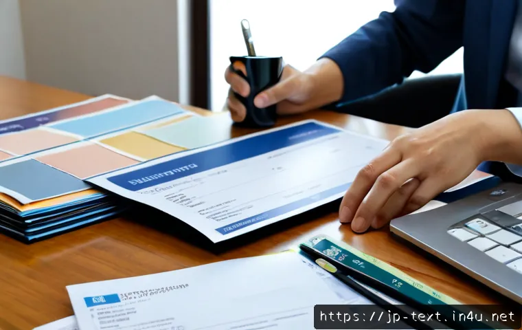 섬유기사 자격증 갱신 절차 - Photorealistic Japanese textile industry professional in a neat home office, carefully organizing ce...